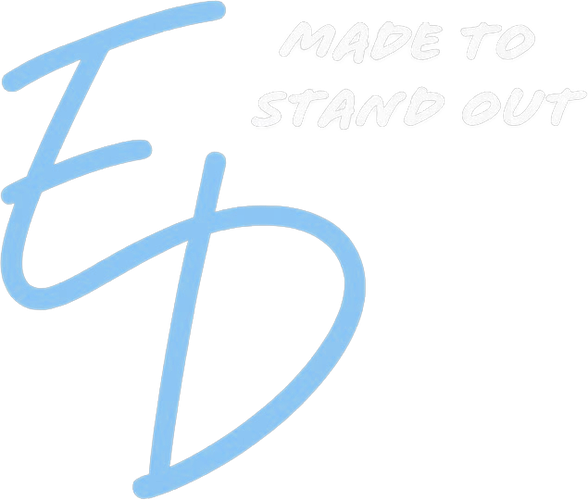 Pale blue and white ED front logo